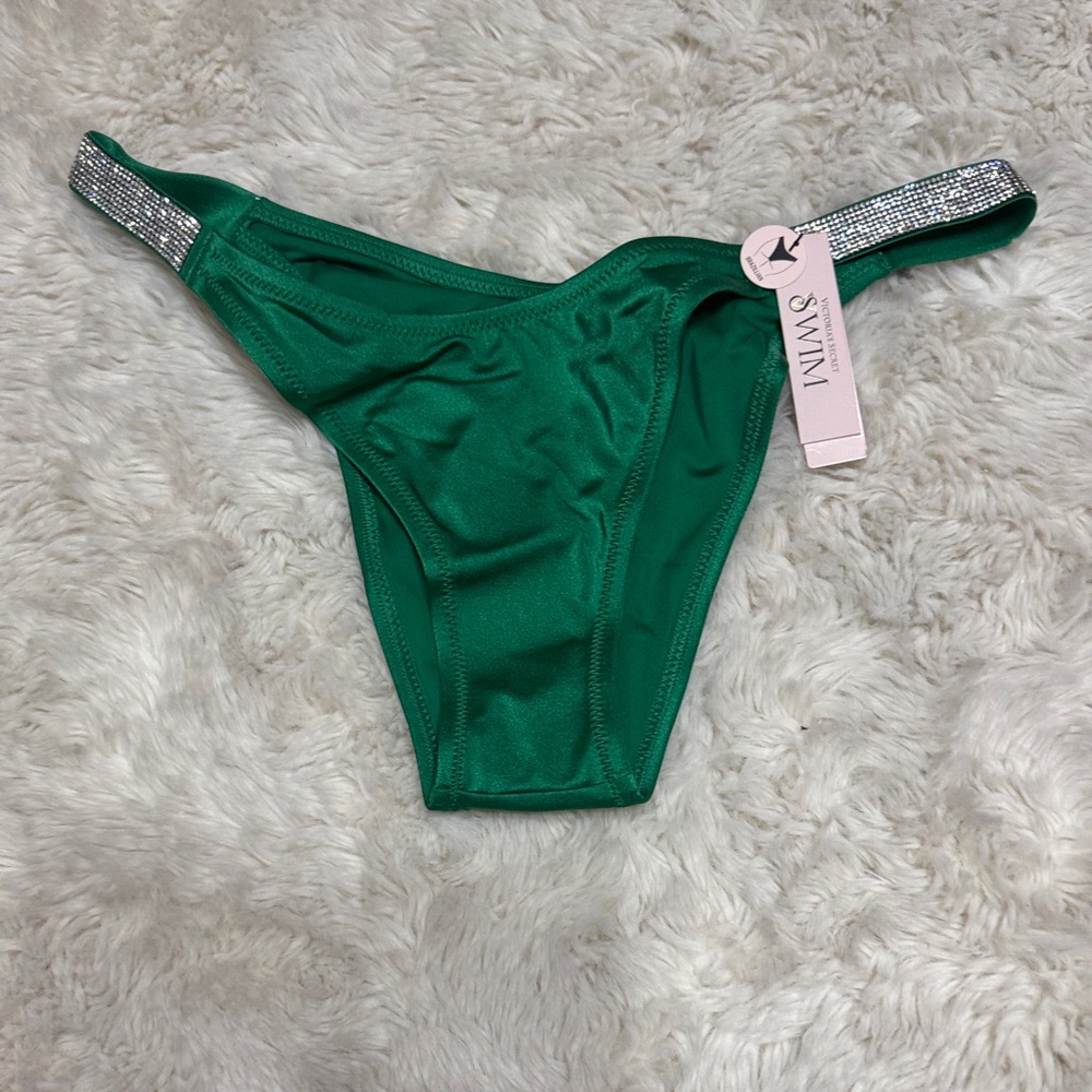 Green Bikini Bottom with Rhinestone Straps